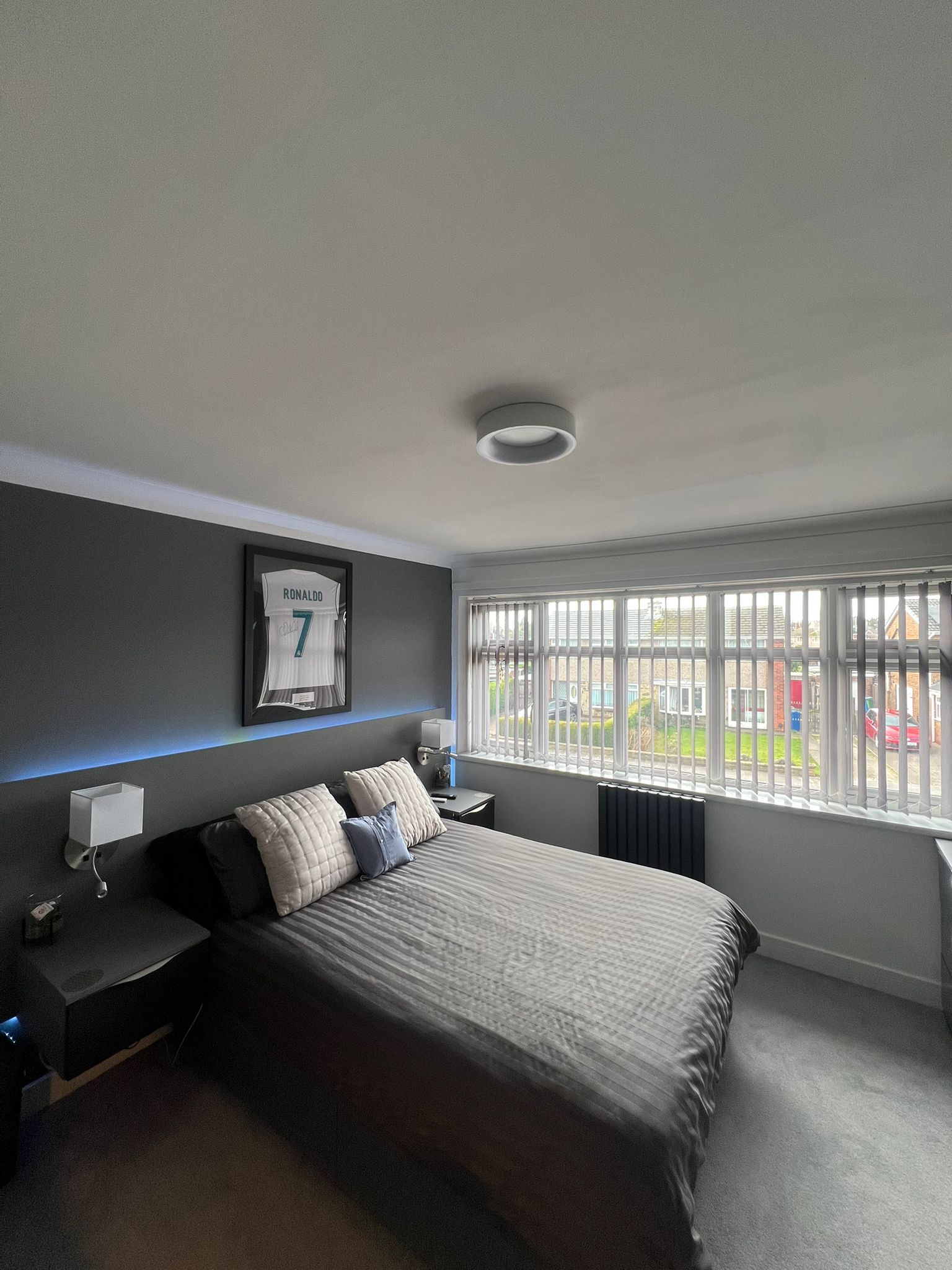 Modern Grey Bedroom with LED Lighting